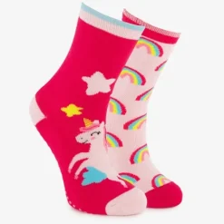 Scapino 2 paar kinder antislip sokken met unicorns roze Hot