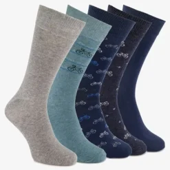 Scapino 5 paar lange herensokken met fietsen blauw grijs Outlet