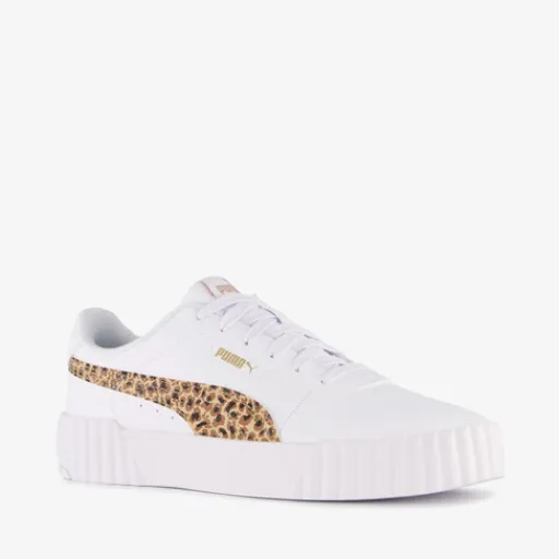 Puma Carina 3.0 meisjes sneakers met panterprint details wit Clearance