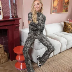 TwoDay Dames coltrui met panterprint bruin beige New