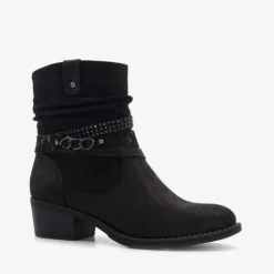 Nova Dames enkellaarsjes zwart met sierbandjes Online