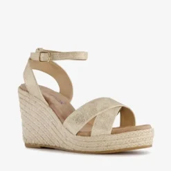 Blue Box Dames espadrilles met hoge sleehak goud New