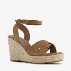 Blue Box Dames espadrilles met hoge sleehak bruin New