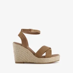 Blue Box Dames espadrilles met hoge sleehak bruin New