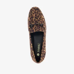 Nova Dames loafers met gesp en panterprint bruin Clearance