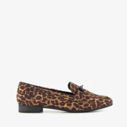 Nova Dames loafers met gesp en panterprint bruin Clearance