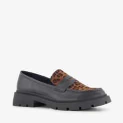 Nova Dames loafers met panterprint details zwart Sale