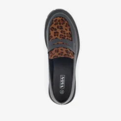 Nova Dames loafers met panterprint details zwart Sale