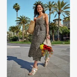 TwoDay Dames maxi jurk met panterprint beige Best