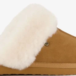 Hush Puppies Dames pantoffels met lamsvacht cognac Outlet