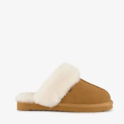 Hush Puppies Dames pantoffels met lamsvacht cognac Outlet