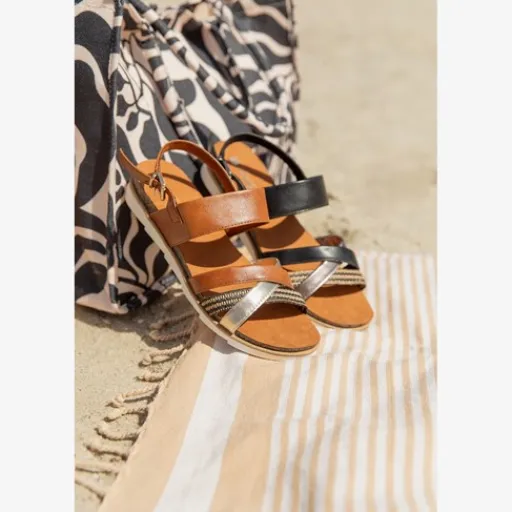 Nova Dames sandalen zwart goud Clearance