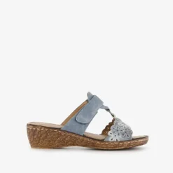 Natuform Dames slippers met sleehak grijsblauw New