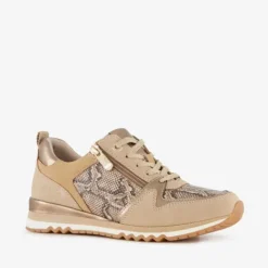 Nova Dames sneakers met slangenprint beige goud Discount