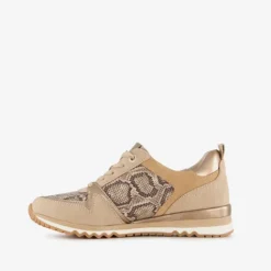 Nova Dames sneakers met slangenprint beige goud Discount