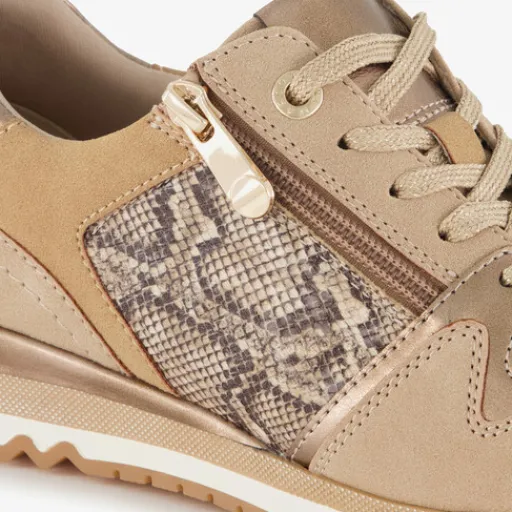 Nova Dames sneakers met slangenprint beige goud Discount