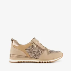 Nova Dames sneakers met slangenprint beige goud Discount