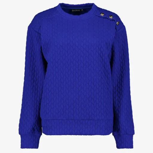 TwoDay Dames sweater met sierknopen blauw Discount