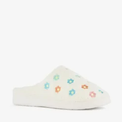 Thu!s Dames teddy pantoffels met bloemen beige Clearance