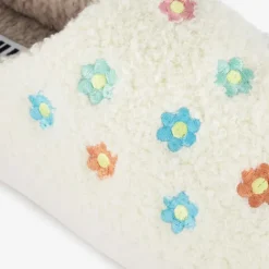 Thu!s Dames teddy pantoffels met bloemen beige Clearance