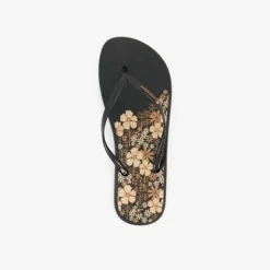 Copacabana Dames teenslippers met bloemen zwart Outlet