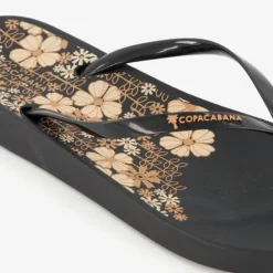Copacabana Dames teenslippers met bloemen zwart Outlet