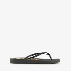 Copacabana Dames teenslippers met bloemen zwart Outlet