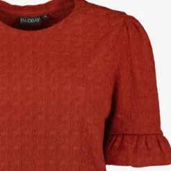 TwoDay Dames top met ruches donkeroranje Hot