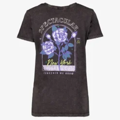 TwoDay Dames T-shirt acid wash met backprint zwart Clearance