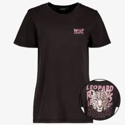 TwoDay Dames T-shirt acid wash zwart met backprint