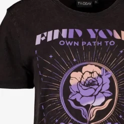 TwoDay Dames T-shirt acid wash zwart met roos Hot