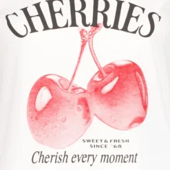 TwoDay Dames T-shirt met cherry opdruk wit Sale