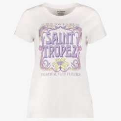 TwoDay Dames T-shirt met opdruk wit lila New