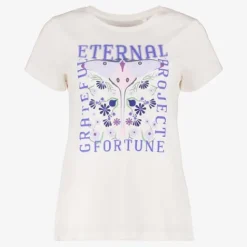 TwoDay Dames T-shirt met paarse print wit Clearance