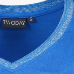 TwoDay Dames T-shirt met V-hals glitters blauw Online