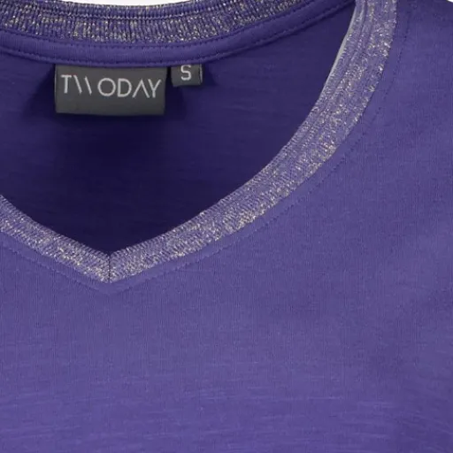 TwoDay Dames T-shirt met V-hals glitters paars Best