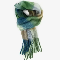 Scapino Geblokte dames sjaal met franjes groen blauw Best