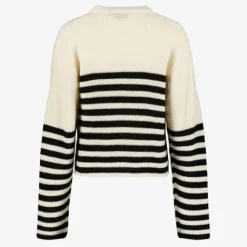 TwoDay Gebreide meisjes trui met strepen en strikje wit zwart Best