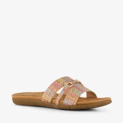 Blue Box Gekleurde dames slippers met gesp goud New