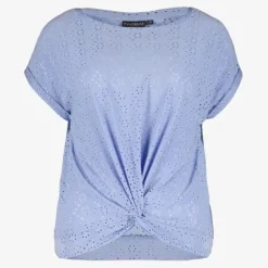 TwoDay Geknoopt dames T-shirt broderie blauw Hot