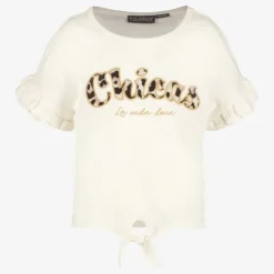 TwoDay Geknoopt meisjes T-shirt met tekst wit Sale