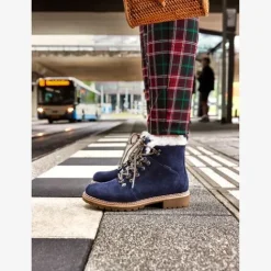 Hush Puppies Gevoerde suede dames veterboots navy