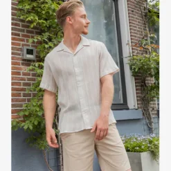 JJ REBEL Heren overhemd met strepen beige wit