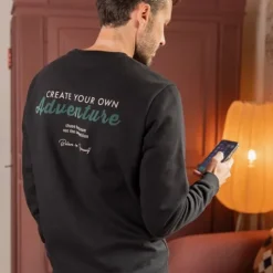 Unsigned Heren sweater met backprint zwart Outlet