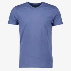 Unsigned Heren T-shirt blauw V-hals katoen