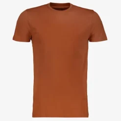 Unsigned Heren T-shirt katoen ronde hals bruin New