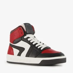 Groot Hoge leren jongens sneakers rood zwart
