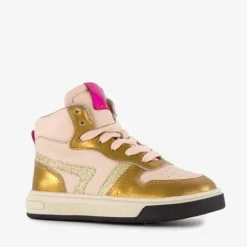 Groot Hoge leren meisjes sneaker roze goud Online