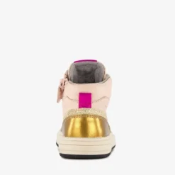 Groot Hoge leren meisjes sneaker roze goud Online
