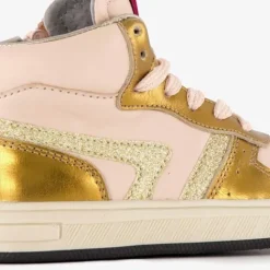 Groot Hoge leren meisjes sneaker roze goud Online